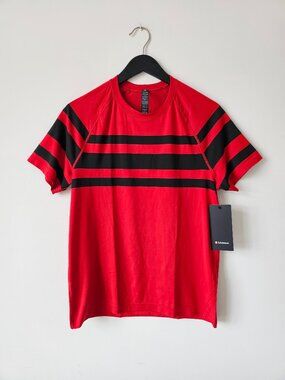 NWT LULULEMON LSOX/OXFD/BLK Red Black Metal Vent Tech SS Top Shirt Men's Large